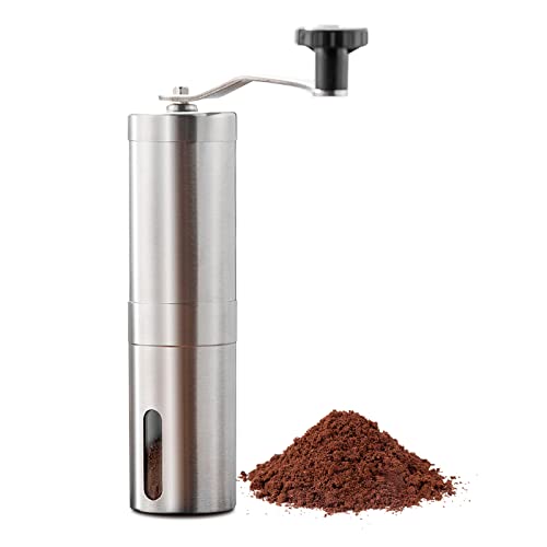 QIYUEXES Manual Coffee Grinder, Portable Stainless Steel Burr Coffee Bean Grinder with Ceramic Grinding Burr for Espresso, Travel, Camping, Kitchen & Office, Small Hand Coffee Grinder Manual