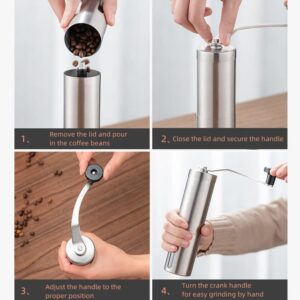 QIYUEXES Manual Coffee Grinder, Portable Stainless Steel Burr Coffee Bean Grinder with Ceramic Grinding Burr for Espresso, Travel, Camping, Kitchen & Office, Small Hand Coffee Grinder Manual