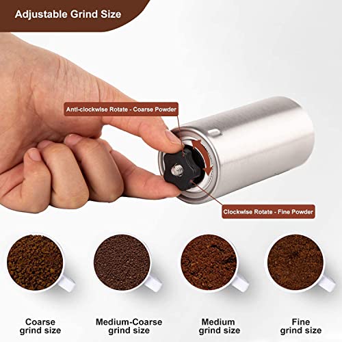 QIYUEXES Manual Coffee Grinder, Portable Stainless Steel Burr Coffee Bean Grinder with Ceramic Grinding Burr for Espresso, Travel, Camping, Kitchen & Office, Small Hand Coffee Grinder Manual