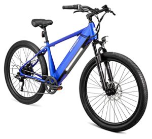 schwinn marshall electric hybrid bike for adults, large/x-large step-over aluminum frame, 250w motor, 7 speed, 27.5-inch wheels, blue