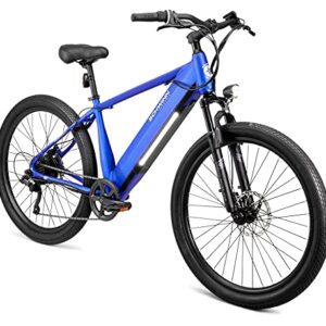 Schwinn Marshall Electric Hybrid Bike for Adults, Large/X-Large Step-Over Aluminum Frame, 250W Motor, 7 Speed, 27.5-Inch Wheels, Blue