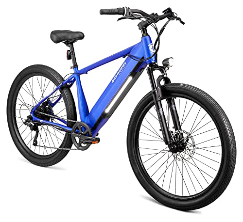 Schwinn Marshall Electric Hybrid Bike for Adults, Large/X-Large Step-Over Aluminum Frame, 250W Motor, 7 Speed, 27.5-Inch Wheels, Blue