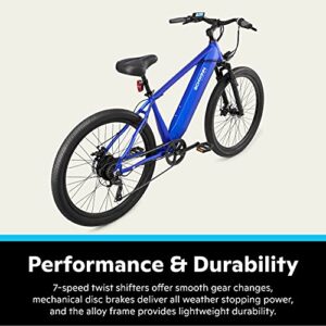 Schwinn Marshall Electric Hybrid Bike for Adults, Large/X-Large Step-Over Aluminum Frame, 250W Motor, 7 Speed, 27.5-Inch Wheels, Blue