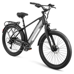schwinn coston dx adult electric hybrid bike, large/x-large step-over frame,7-speed, 27.5 inch wheels, 20-inch aluminum frame, matte black