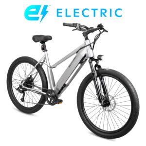 Schwinn Marshall Electric Hybrid Bike for Adults, Large/X-Large Step-Thru Aluminum Frame, 250W Motor, 7 Speed, 27.5-Inch Wheels, Gloss Grey