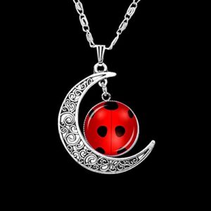 FKOJMH Red Ladybug Set Ladybug Necklace Ladybug Earrings Moon Ladybug Ladybug Jewelry Lucky Ladybug