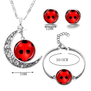 FKOJMH Red Ladybug Set Ladybug Necklace Ladybug Earrings Moon Ladybug Ladybug Jewelry Lucky Ladybug