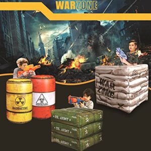 Pack of 4 Combat Battlefield Inflatables + Pack of 2 Barrels Inflatable Compatible with Nerf. Laser Tag Warzone