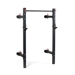 titan fitness x-3 series 80-inch wall mounted folding power rack, space savings rack, folds up to 5-inches from the wall