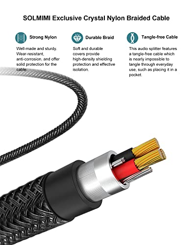 SOLMIMI Headphone Splitter 3.5mm 4-Pole Male to Two TRRS Female Adapter Suitable for Two Audio and Microphone Headsets, Compatible with PC, Laptop, Android, Windows, Smartphones