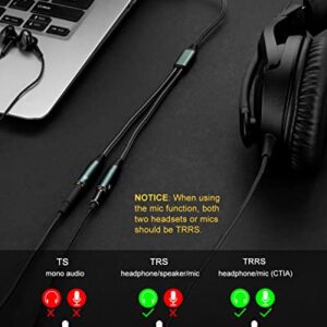 SOLMIMI Headphone Splitter 3.5mm 4-Pole Male to Two TRRS Female Adapter Suitable for Two Audio and Microphone Headsets, Compatible with PC, Laptop, Android, Windows, Smartphones