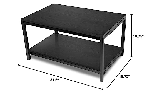 YSSOA Black 2-Tier Coffee Table with Shelf for Living Room and Office, 19.75D x 31.5W x 16.75H in