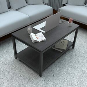 YSSOA Black 2-Tier Coffee Table with Shelf for Living Room and Office, 19.75D x 31.5W x 16.75H in