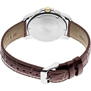 SEIKO Men's SNE102 Stainless Steel Solar Watch with Brown Leather Strap, Black