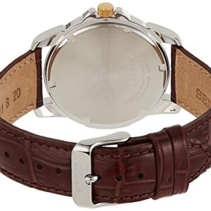 SEIKO Men's SNE102 Stainless Steel Solar Watch with Brown Leather Strap, Black