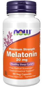 now supplements, maximum strength melatonin 20 mg, healthy sleep cycle*, free radical scavenger*, gastrointestinal support*, 90 veg capsules