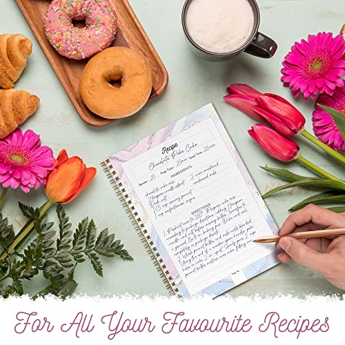 A5 Marble Recipe Book with Diamond Pen, Recipe Book to Write Your Own Recipes Sticker Dividers, Blank Recipe Book with Insides Pockets, Recipe Notebook, Recipe Books, Recipe Journal (Pink)