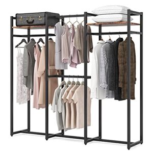 tribesigns garment rack heavy duty clothes rack, free standing closet organizer with shelves and hanging rod, large metal clothing rack for hallway, bedroom, max load 500lbs (dark black)
