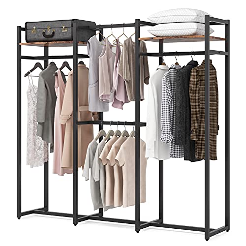 Tribesigns Garment Rack Heavy Duty Clothes Rack, Free Standing Closet Organizer with Shelves and Hanging Rod, Large Metal Clothing Rack for Hallway, Bedroom, Max Load 500Lbs (Dark Black)