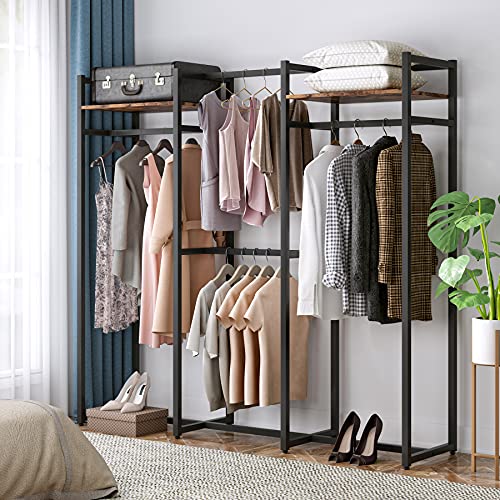 Tribesigns Garment Rack Heavy Duty Clothes Rack, Free Standing Closet Organizer with Shelves and Hanging Rod, Large Metal Clothing Rack for Hallway, Bedroom, Max Load 500Lbs (Dark Black)