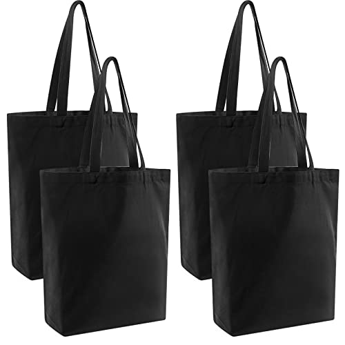 4 Pcs Black Reusable Large Canvas Tote Bags, Blank Multi-purpose Canvas Bags, Suitable for DIY Project, Grocery Bags, Shopping Bags, Book Bags, Gift Bags. Cotton bags. (Size: 15.7''x15.7''x4.7'')