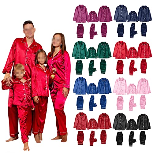 XYUH Matching Jammies for Families Christmas Silk Pajamas Sets Soft and Comfort Long Sleeve Blouse and Bottom Loungewear Red, XX-Large