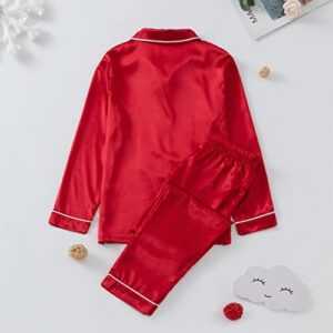 XYUH Matching Jammies for Families Christmas Silk Pajamas Sets Soft and Comfort Long Sleeve Blouse and Bottom Loungewear Red, XX-Large