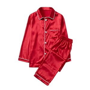 XYUH Matching Jammies for Families Christmas Silk Pajamas Sets Soft and Comfort Long Sleeve Blouse and Bottom Loungewear Red, XX-Large