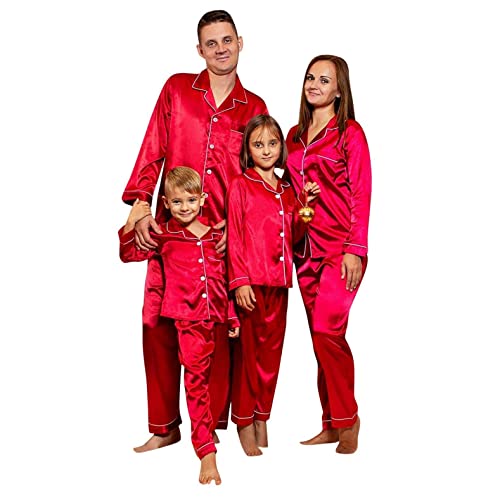 XYUH Matching Jammies for Families Christmas Silk Pajamas Sets Soft and Comfort Long Sleeve Blouse and Bottom Loungewear Red, XX-Large