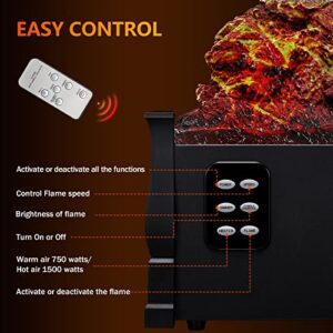 R.W.FLAME Electric Fireplace Log Set Heater 21IN, Remote Control, Flame Brightness Adjustable,Realistic Ember Bed