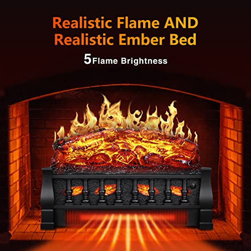 R.W.FLAME Electric Fireplace Log Set Heater 21IN, Remote Control, Flame Brightness Adjustable,Realistic Ember Bed