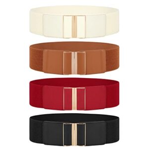 jasgood 4 pack wide elastic stretch waist belts for women dress vintage belt, suit for waist size:31”-36”, a-black+brown+red+beige