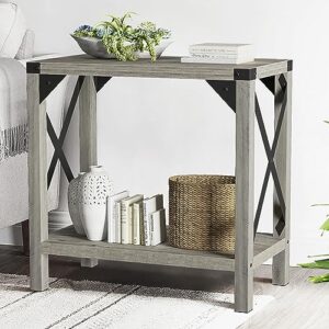 idealhouse narrow end table for small spaces, rectangular farmhouse nightstand sofa side table for living room, bedroom, lounge(grey)