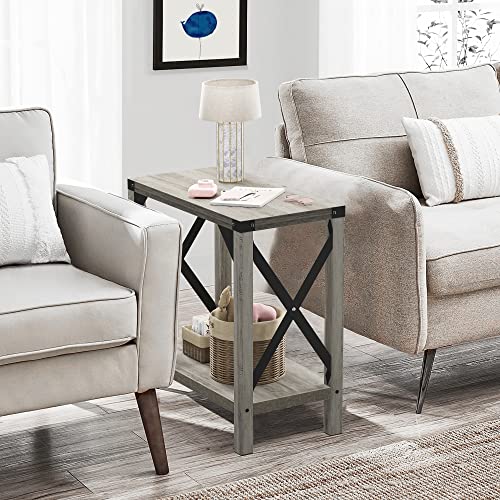 IDEALHOUSE Narrow End Table for Small Spaces, Rectangular Farmhouse Nightstand Sofa Side Table for Living Room, Bedroom, Lounge(Grey)