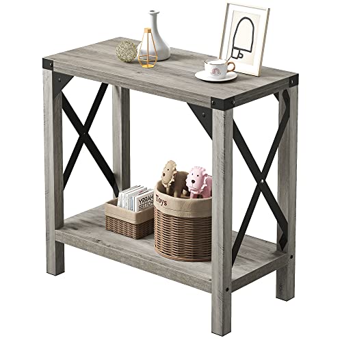 IDEALHOUSE Narrow End Table for Small Spaces, Rectangular Farmhouse Nightstand Sofa Side Table for Living Room, Bedroom, Lounge(Grey)