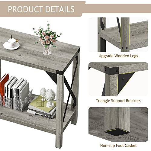 IDEALHOUSE Narrow End Table for Small Spaces, Rectangular Farmhouse Nightstand Sofa Side Table for Living Room, Bedroom, Lounge(Grey)