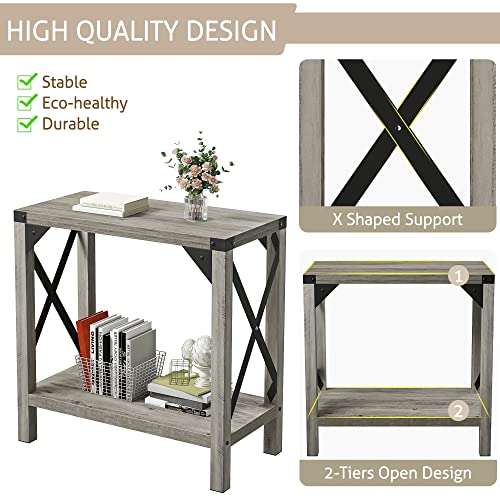 IDEALHOUSE Narrow End Table for Small Spaces, Rectangular Farmhouse Nightstand Sofa Side Table for Living Room, Bedroom, Lounge(Grey)