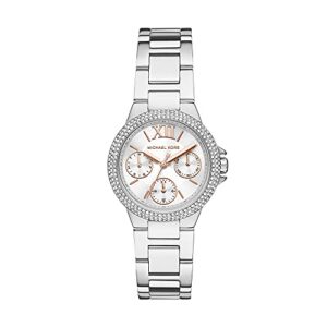 michael kors women's camille quartz watch with stainless steel strap, silver, 16 (model: mk7198)