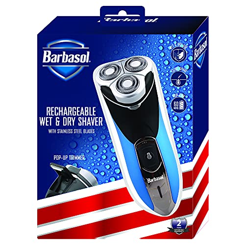 Barbasol Rechargeable Electric Wet and Dry Rotary Shaver with Stainless Steel Blades and Pop Up Trimmer