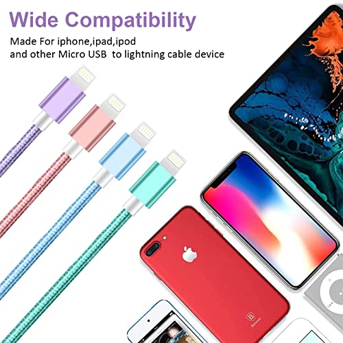 iPhone Charger Cord 4Pack【3FT/6FT/6FT/10FT】MFi Certified Lightning Cable Fast Charging Cord Nylon Braided iPhone Charging Cable Compatible with iPhone13 /12/11 /Pro Max/XR/8/7/6/6s/SE 2020-Multicolor