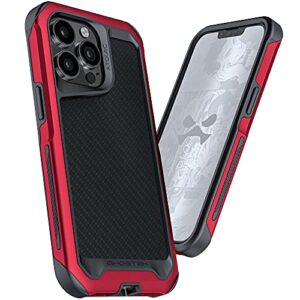 ghostek atomic slim iphone 13 mini phone case with real carbon fiber and magsafe ring magnet built-in red aluminum bumper armor covers designed for 2021 apple iphone13 mini (5.4") (carbon fiber - red)