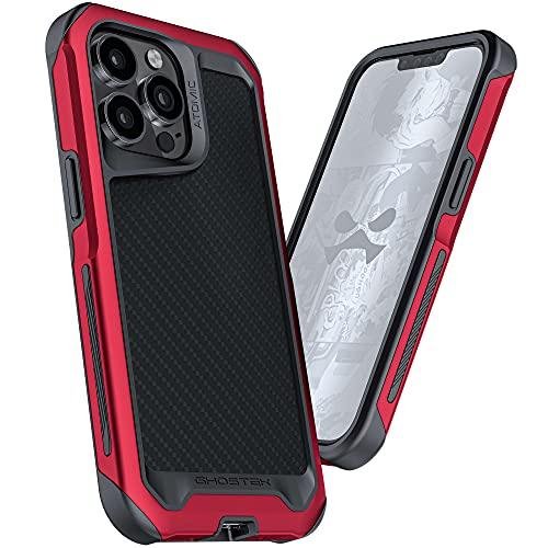 Ghostek ATOMIC slim iPhone 13 mini Phone Case with Real Carbon Fiber and MagSafe Ring Magnet Built-In Red Aluminum Bumper Armor Covers Designed for 2021 Apple iPhone13 mini (5.4") (Carbon Fiber - Red)