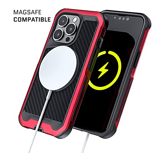 Ghostek ATOMIC slim iPhone 13 mini Phone Case with Real Carbon Fiber and MagSafe Ring Magnet Built-In Red Aluminum Bumper Armor Covers Designed for 2021 Apple iPhone13 mini (5.4") (Carbon Fiber - Red)