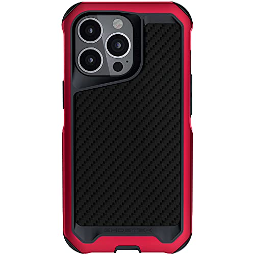Ghostek ATOMIC slim iPhone 13 mini Phone Case with Real Carbon Fiber and MagSafe Ring Magnet Built-In Red Aluminum Bumper Armor Covers Designed for 2021 Apple iPhone13 mini (5.4") (Carbon Fiber - Red)