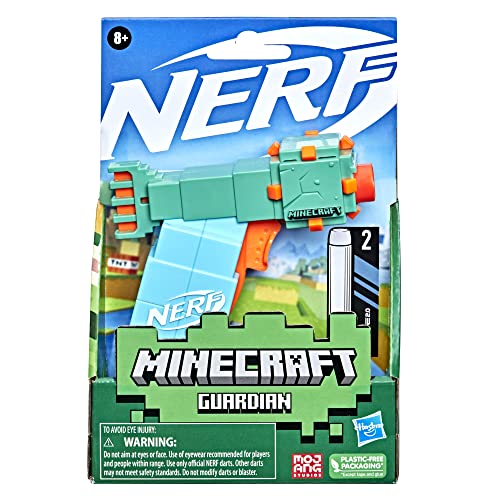 NERF MicroShots Minecraft Guardian Mini Blaster, Minecraft Guardian Mob Design, Includes 2 Official Elite Darts, Priming Handle