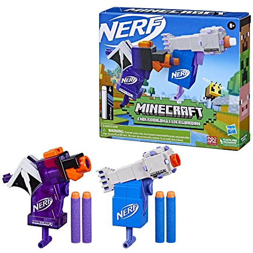 NERF MicroShots Minecraft Ender Dragon and Elder Guardian Mini Blaster 2-Pack, 4 Elite Darts, Pull to Prime Handle (Amazon Exclusive)