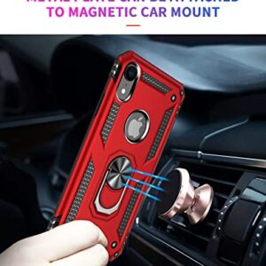 SunStory Compatible for iPhone XR Case with Tempered Glass Screen Protector,iPhone XR Phone Case with Magnetic Ring Kickstand for iPhone XR 2018 (Red, iPhone XR)