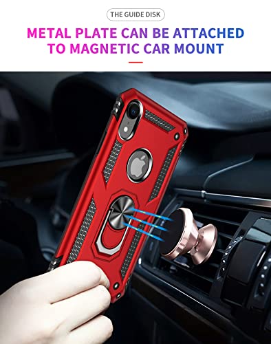 SunStory Compatible for iPhone XR Case with Tempered Glass Screen Protector,iPhone XR Phone Case with Magnetic Ring Kickstand for iPhone XR 2018 (Red, iPhone XR)