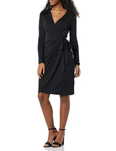 amazon essentials women's long sleeve classic wrap dress (available in plus size), black, xx-large