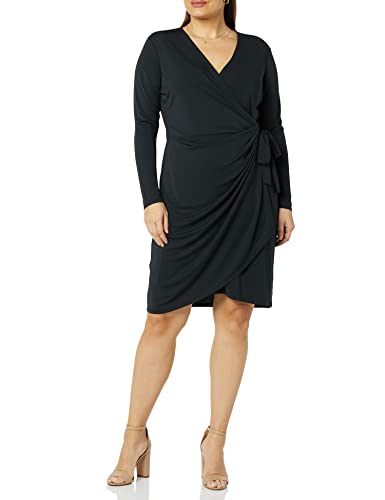 Amazon Essentials Women's Long Sleeve Classic Wrap Dress (Available in Plus Size), Black, XX-Large